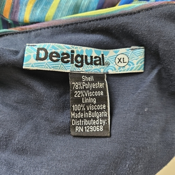 Desigual multi stripe ultra mini dress size XL flaw - Picture 3 of 8